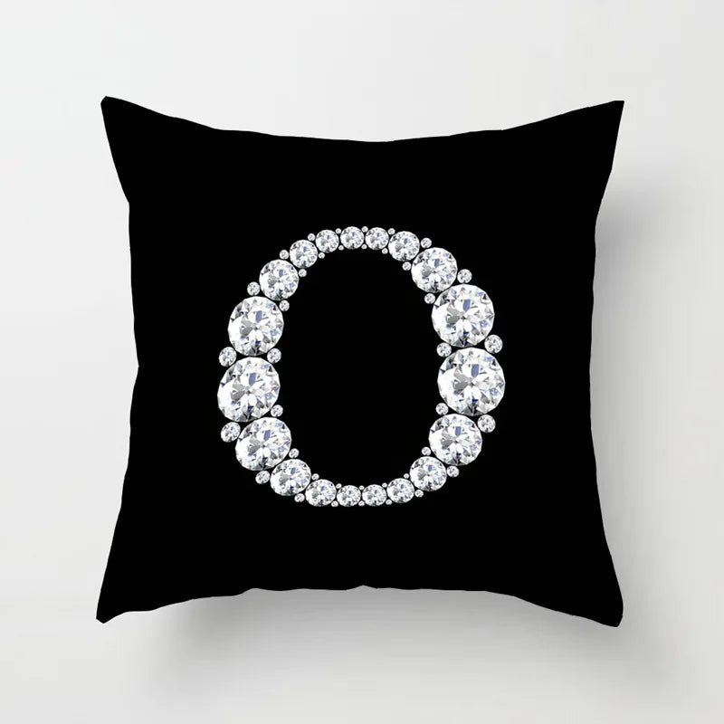 Crystal Diamond Printed  Alphabet 18x18 Polyester Cushion Pillow Cover