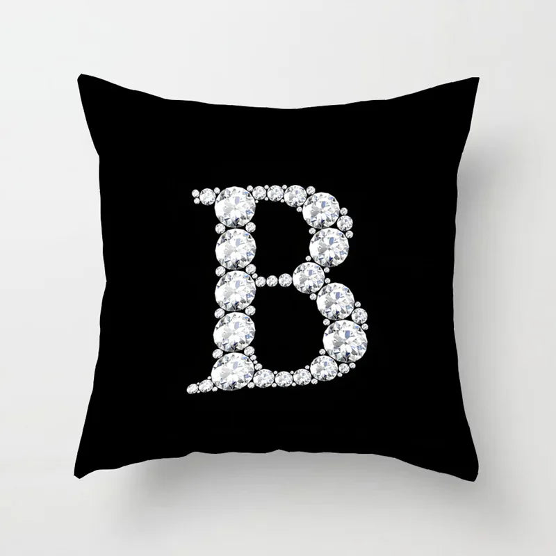 Crystal Diamond Printed  Alphabet 18x18 Polyester Cushion Pillow Cover