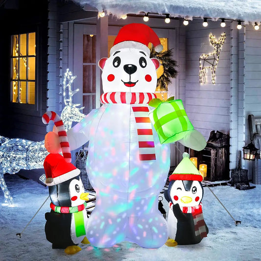 Inflatable Polar Bear with Penguins Decoration (with LED)