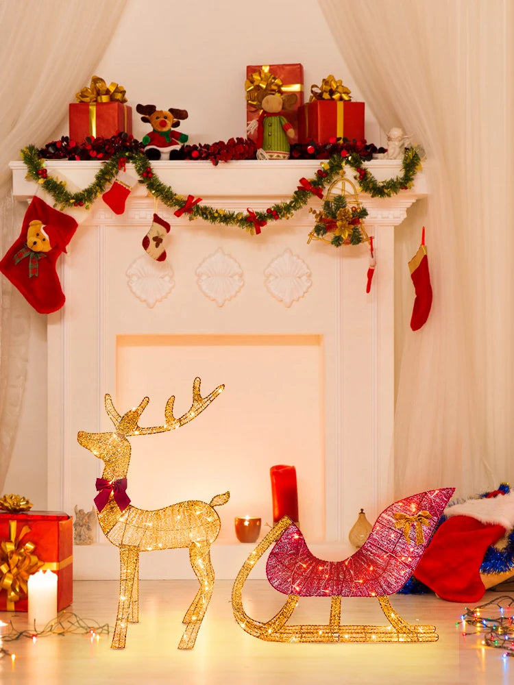 Gold Reindeer and Red Sleigh