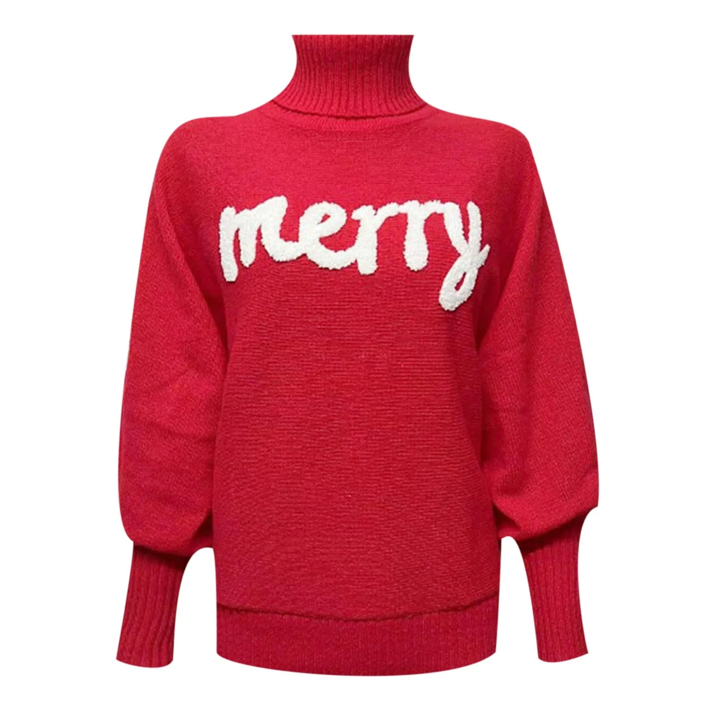 Christmas Turtleneck Ugly Sweater with Merry Letter