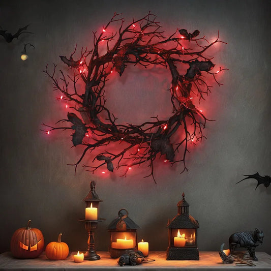 Halloween Bat Wreath (With LED Lights)