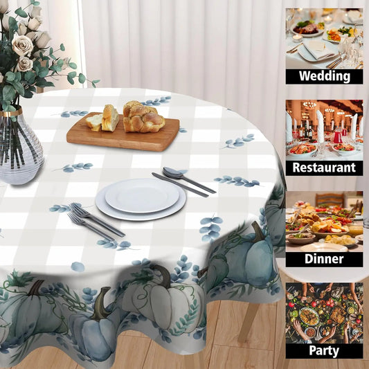 Autumn Blue Pumpkin Round Tablecloth
