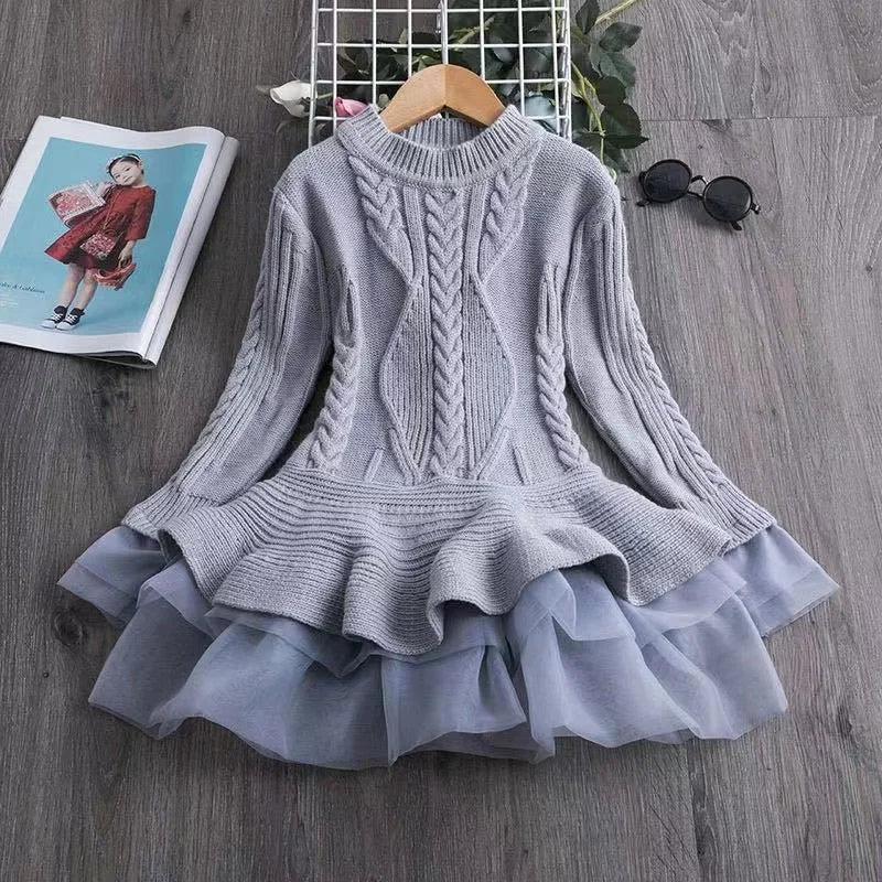 Long Sleeve Girls Winter  Knitted Sweater Dress