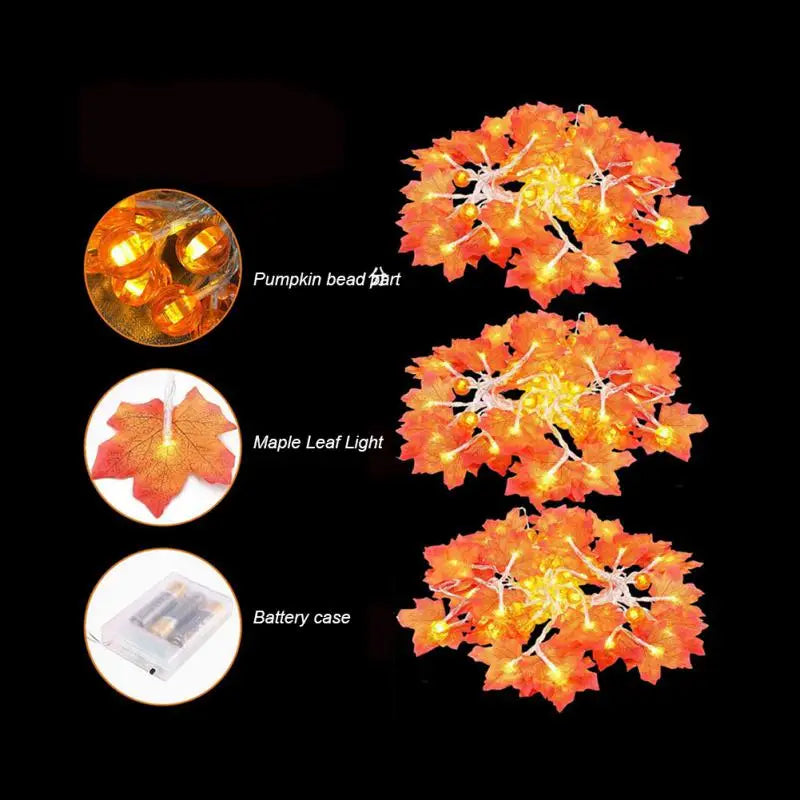 Autumn Maple Leaves & Pumpkin Garland LED Fairy String Light