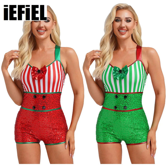 Christmas Candy Cane Stripe Sequin Leotard