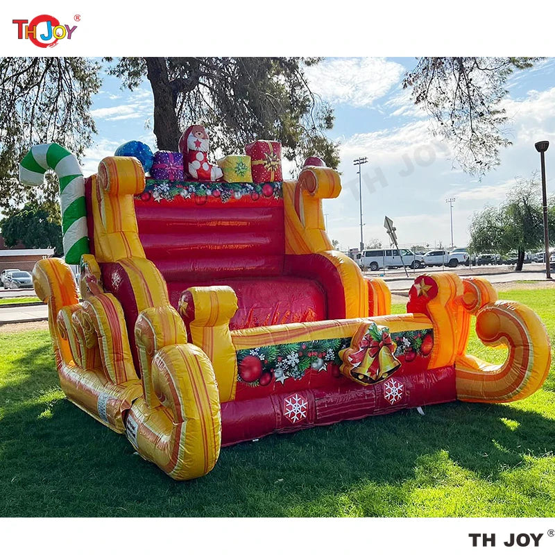 Fantastic Golden Large Christmas Inflatable Santa Sleigh