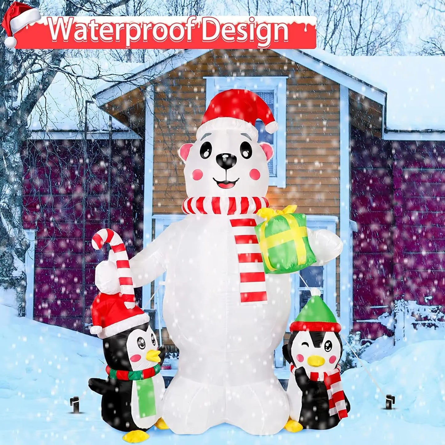 Inflatable Polar Bear with Penguins Decoration (with LED)