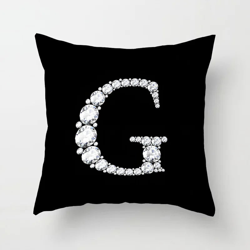 Crystal Diamond Printed  Alphabet 18x18 Polyester Cushion Pillow Cover