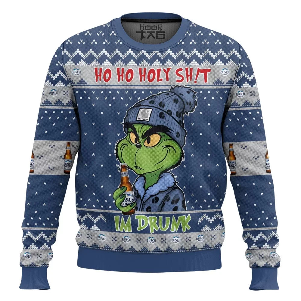 Grinch "Ho Ho Holy Sh!t" Ugly Christmas Sweater with Beer bottles