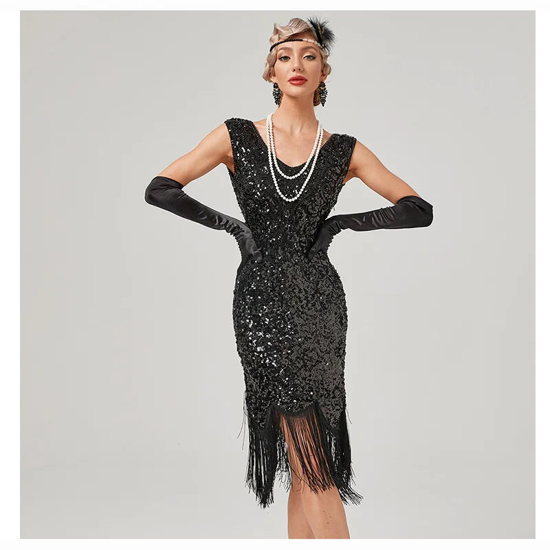 1920s Long Fringed Sequin Beads Flapper Costume