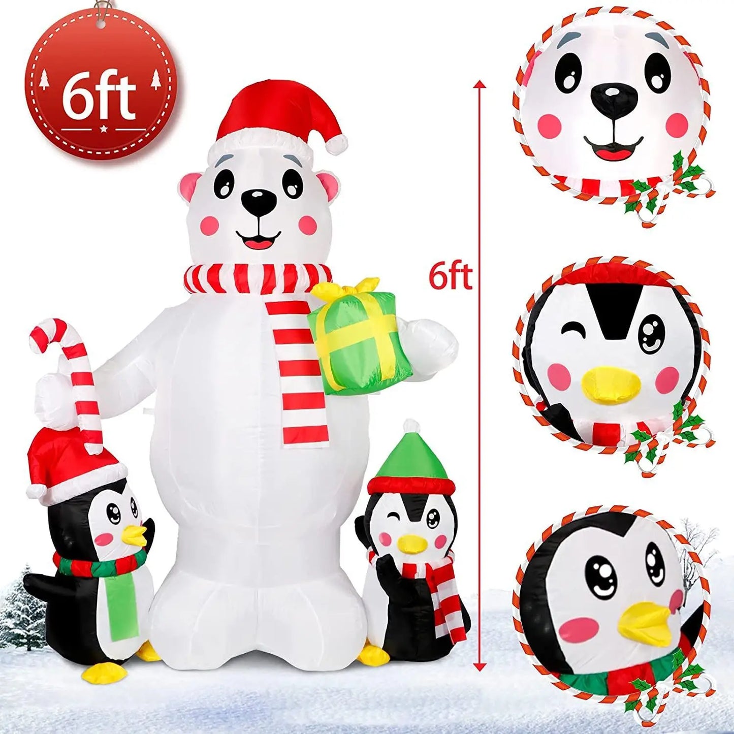 Inflatable Polar Bear with Penguins Decoration (with LED)