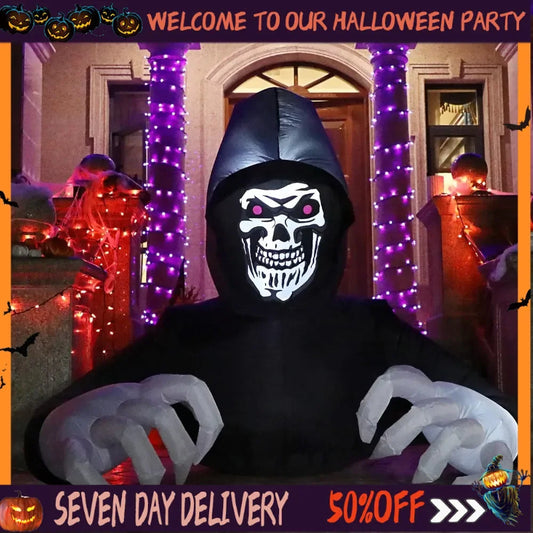 Inflatable Grim Reaper Decoration (w LED Lights - 5 Ft)