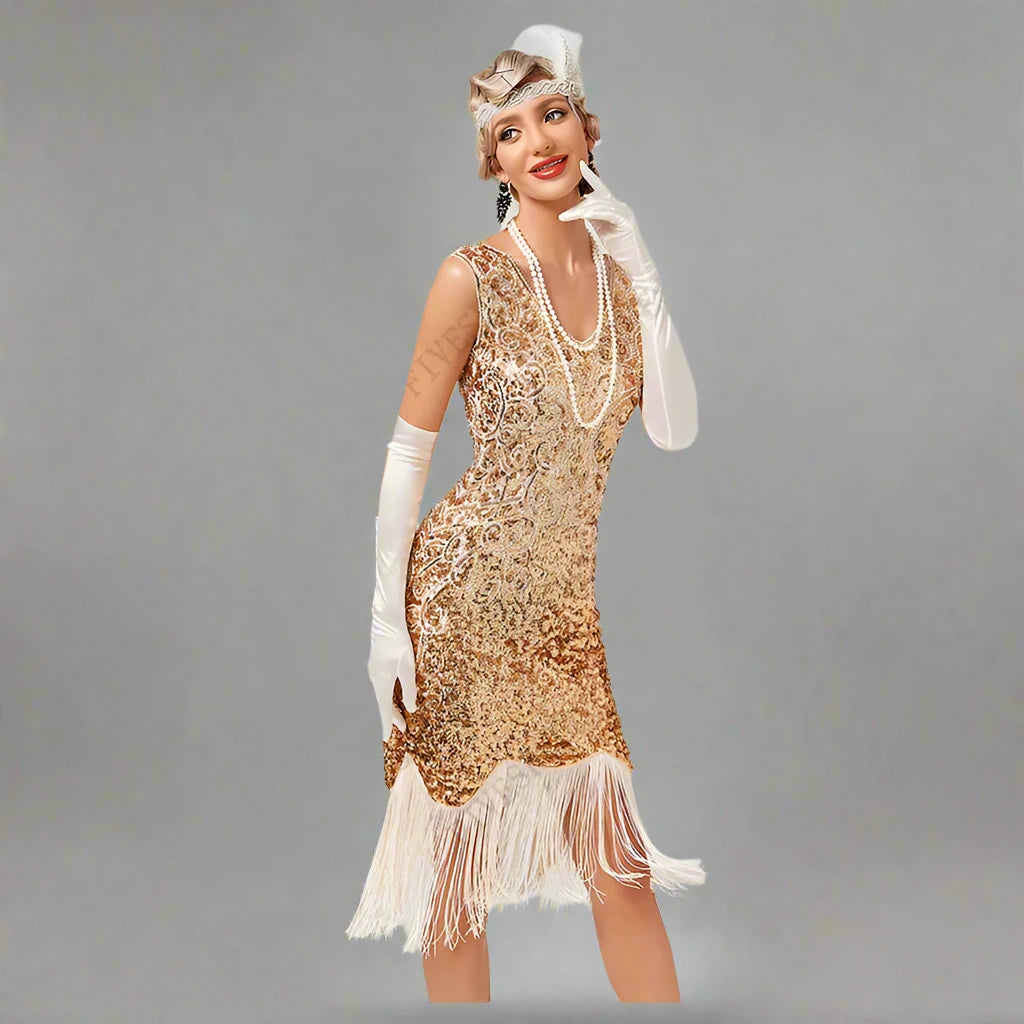 1920s Long Fringed Sequin Beads Flapper Costume