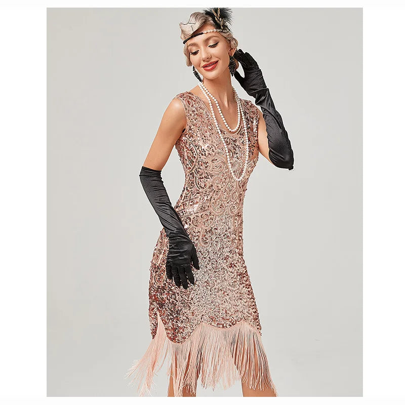 1920s Long Fringed Sequin Beads Flapper Costume