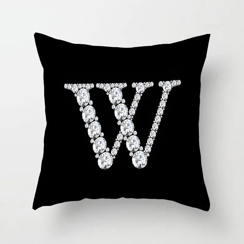 Crystal Diamond Printed  Alphabet 18x18 Polyester Cushion Pillow Cover