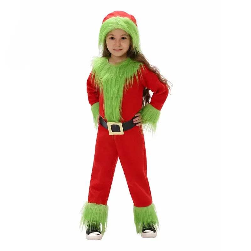 Kids Santa Outfit with Grinch Green Fur