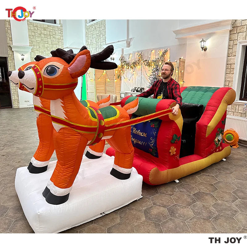 Fantastic Golden Large Christmas Inflatable Santa Sleigh