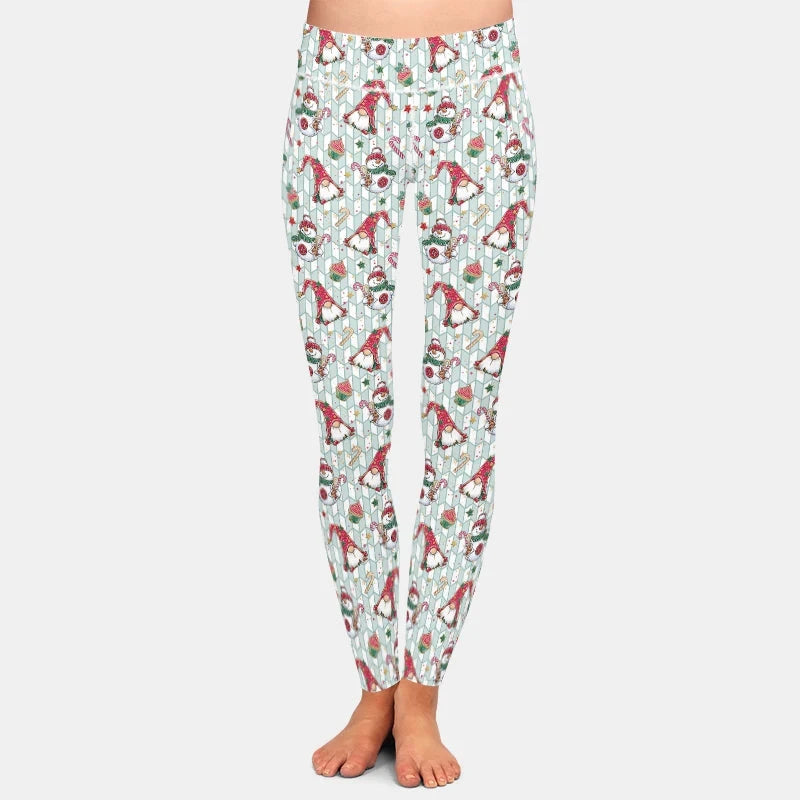 Christmas Gnome Print Leggings High Waisted