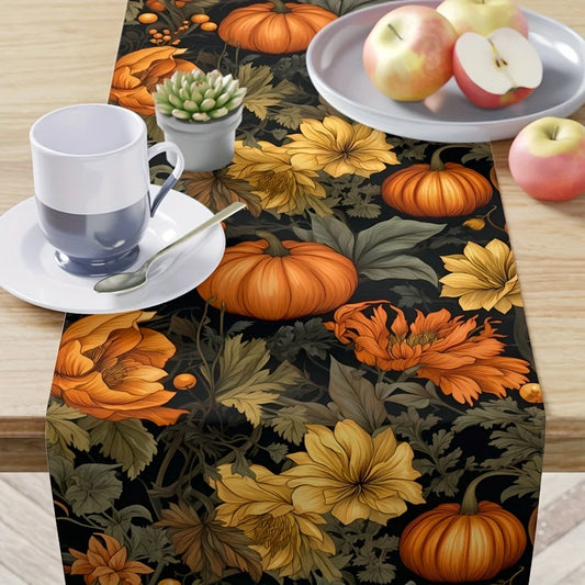 Thanksgiving Pumpkin and Leaves Table Runner