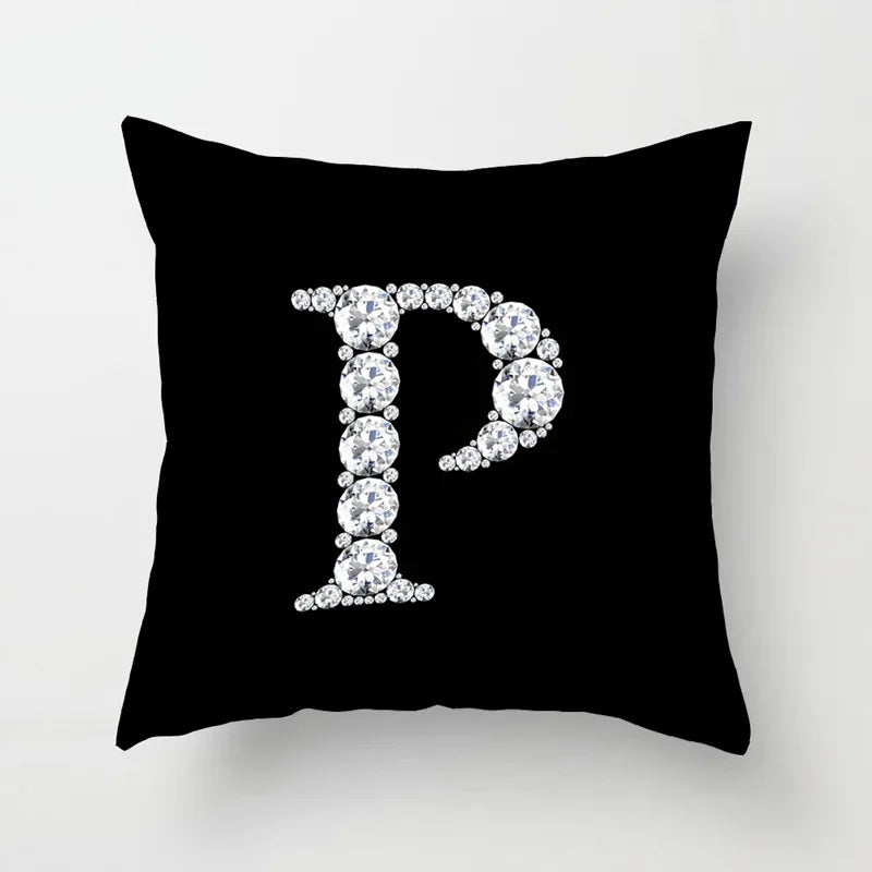 Crystal Diamond Printed  Alphabet 18x18 Polyester Cushion Pillow Cover