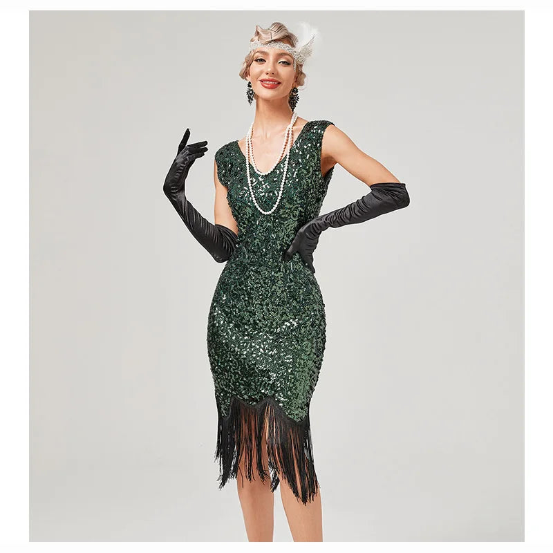 1920s Long Fringed Sequin Beads Flapper Costume