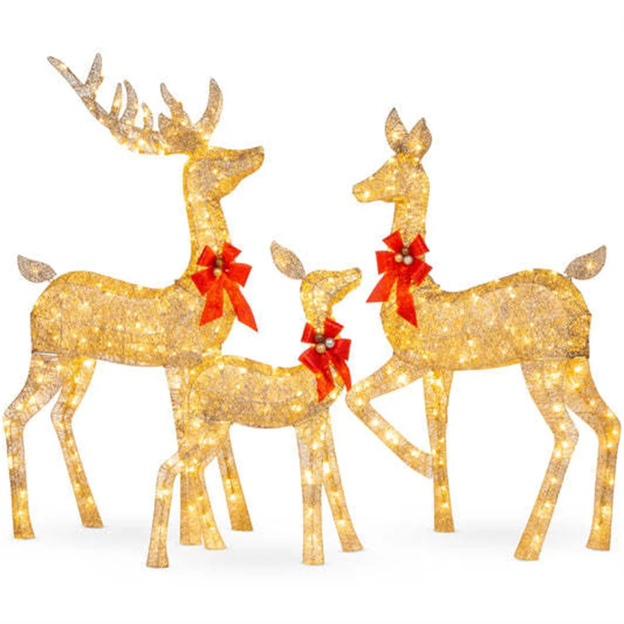 3 Piece Lighted Reindeer Family Set  with Sleigh or without