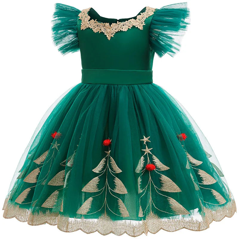 Green Christmas Tree Dress For Girls