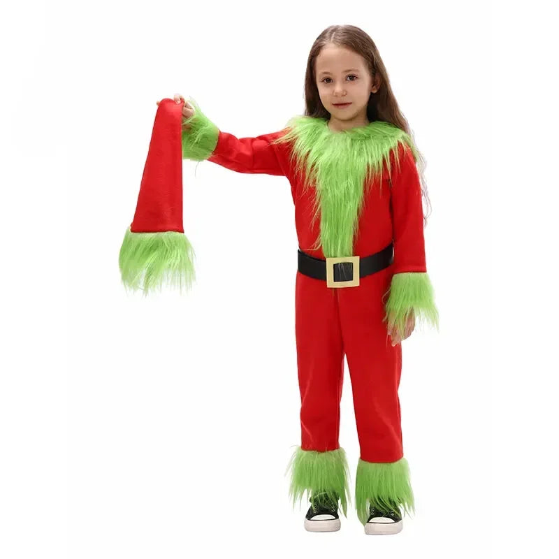 Kids Santa Outfit with Grinch Green Fur