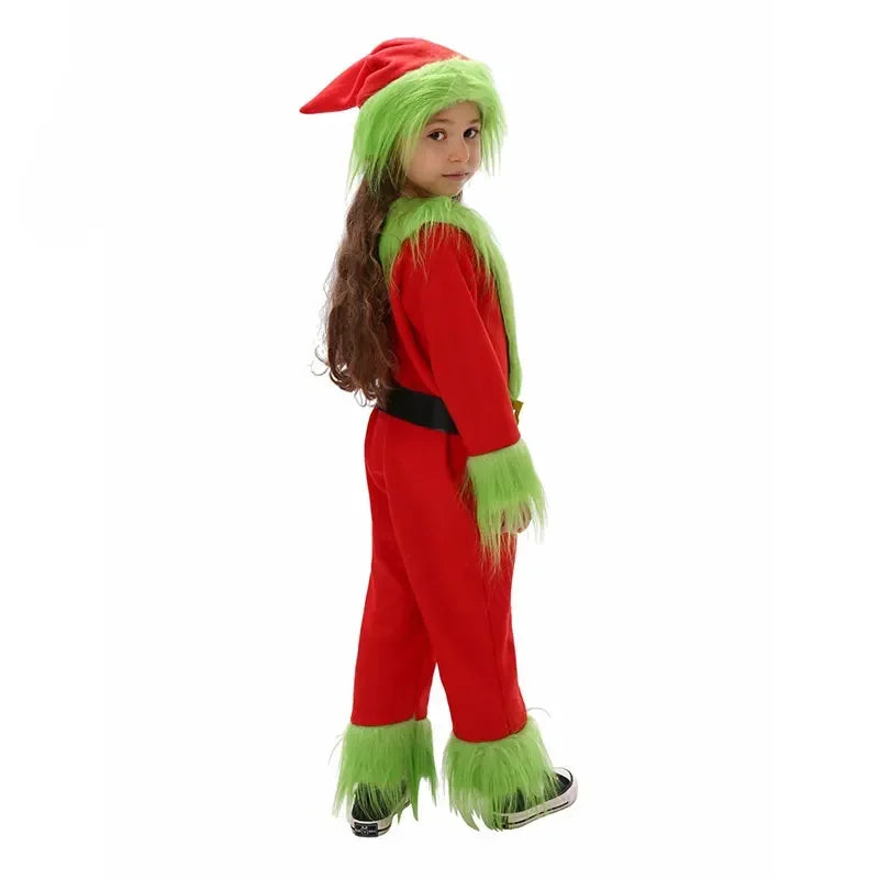 Kids Santa Outfit with Grinch Green Fur