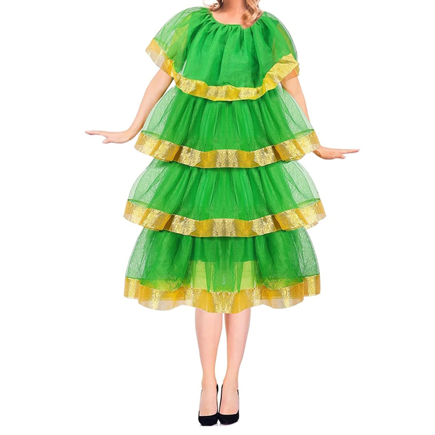 Green Tulle Layered Ruffles Christmas Tree Dress