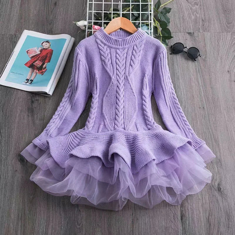 Long Sleeve Girls Winter  Knitted Sweater Dress