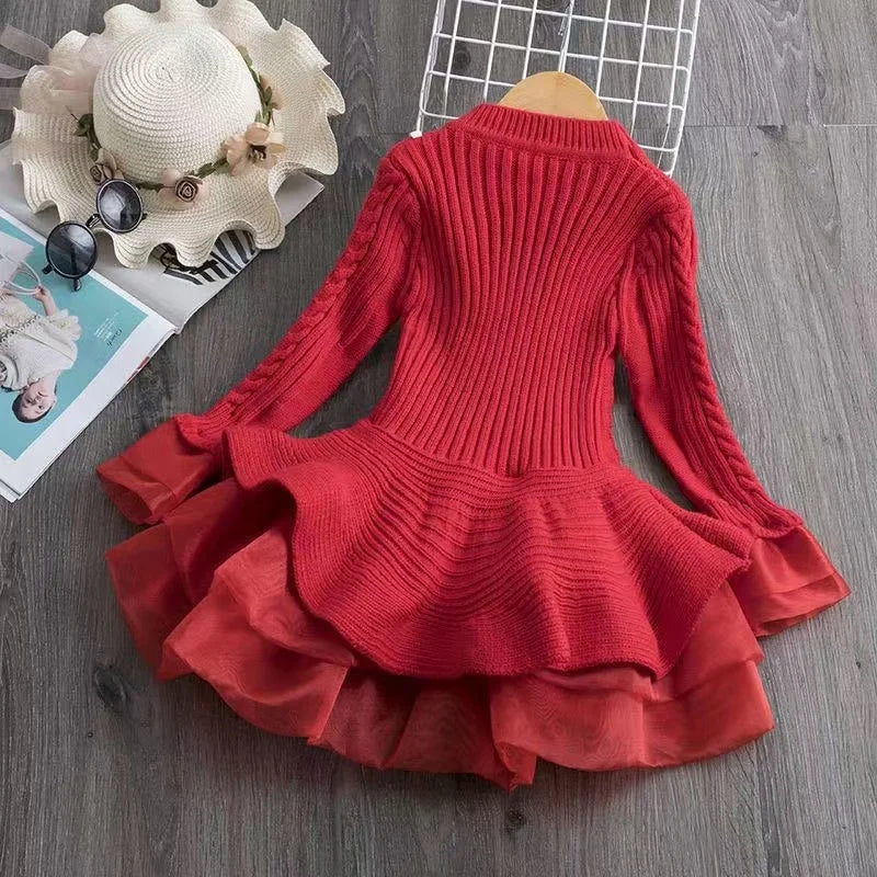 Long Sleeve Girls Winter  Knitted Sweater Dress