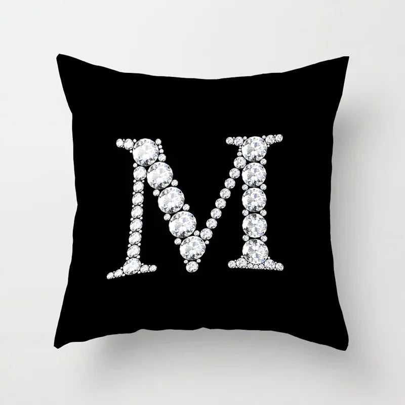 Crystal Diamond Printed  Alphabet 18x18 Polyester Cushion Pillow Cover