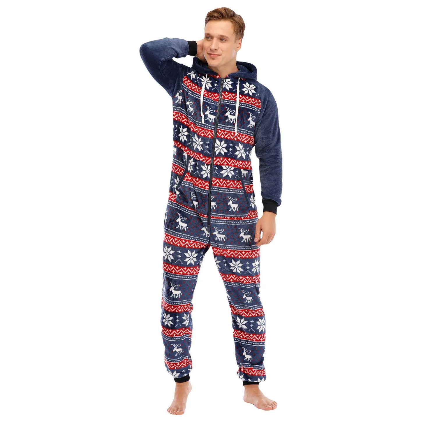 Warm Hooded Onesies Flannel Zipper Pajamas