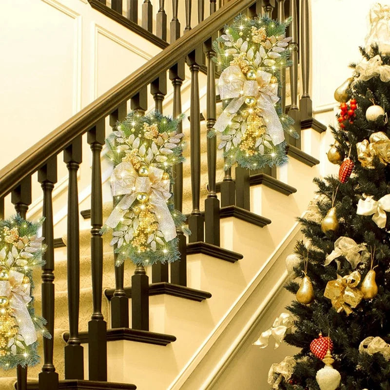 Cordless Prelit Stairway Swag Wreaths