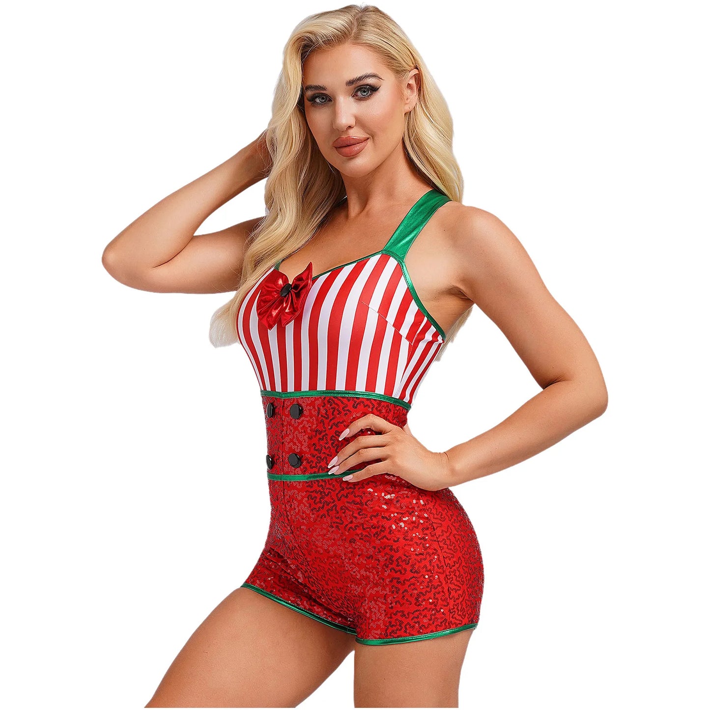 Christmas Candy Cane Stripe Sequin Leotard