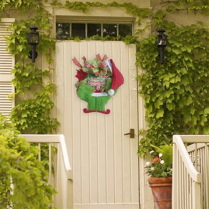 Grinch plush Leg  Door Hanging Wreath