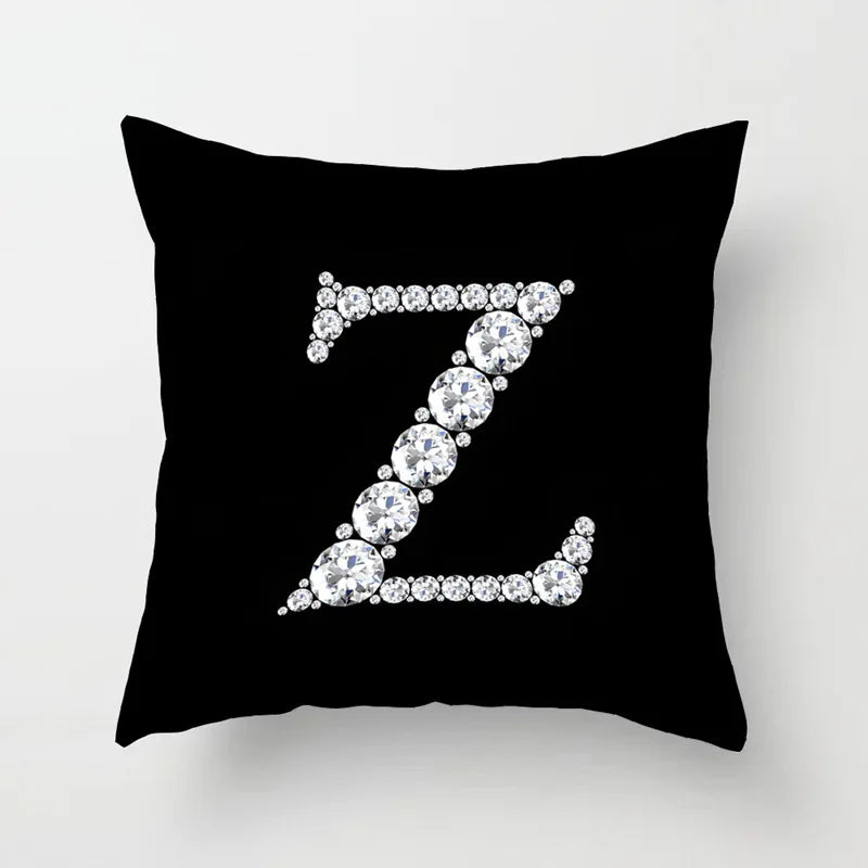 Crystal Diamond Printed  Alphabet 18x18 Polyester Cushion Pillow Cover