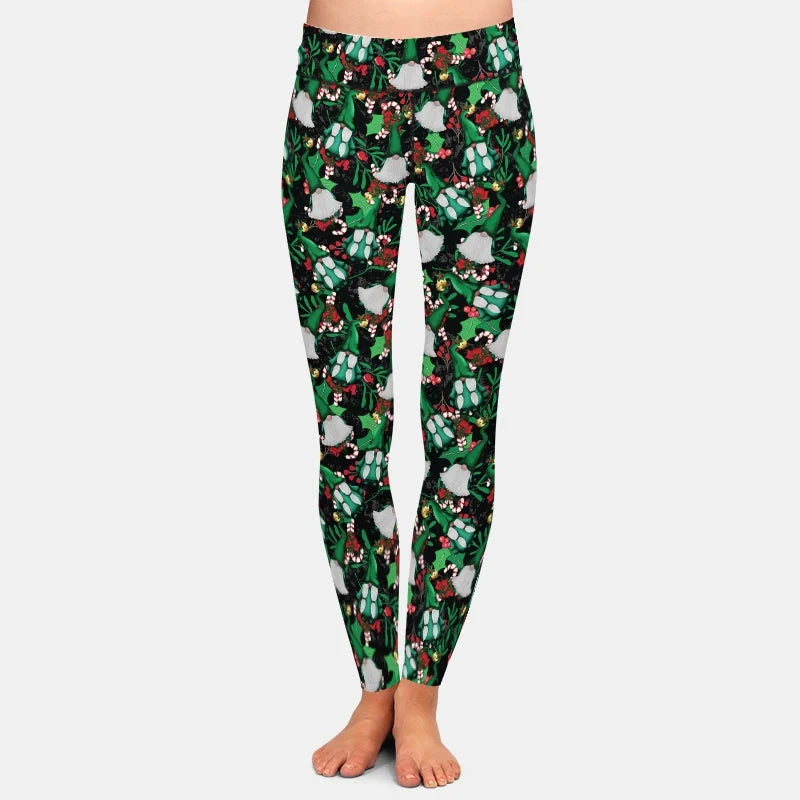 Christmas Gnome Print Leggings High Waisted