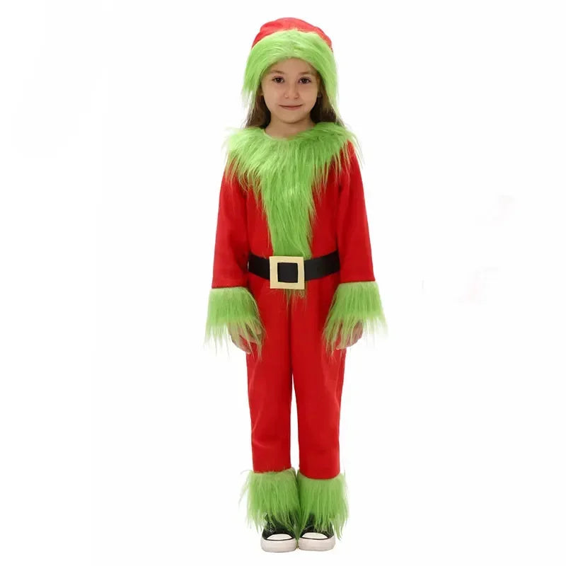 Kids Santa Outfit with Grinch Green Fur