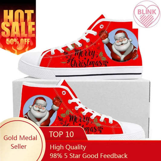 Merry Christmas Santa Claus Snowman High Top Sneakers Mens Womens Teenager Canvas High Quality Sneaker Couple Shoes Shoe