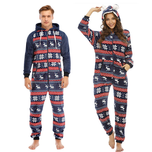 Warm Hooded Onesies Flannel Zipper Pajamas