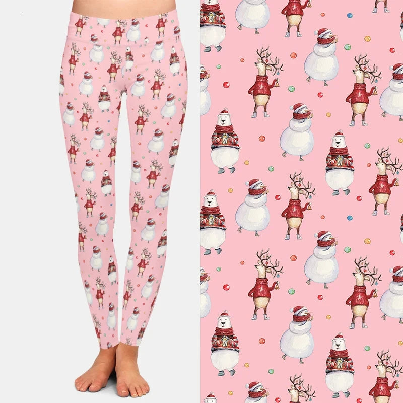 Snowman And The Christmas Deer  High Waist Leggings