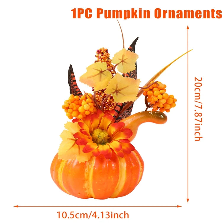 Pumpkins With Artificial Flowers For Thanksgiving
