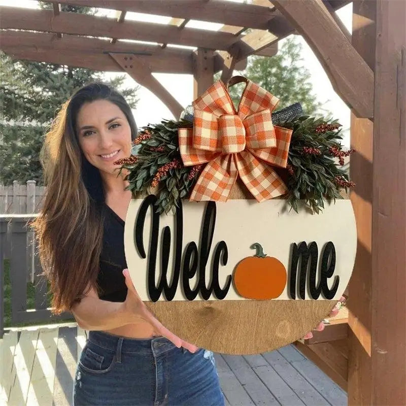 Wooden Pumpkin Fall Wreath