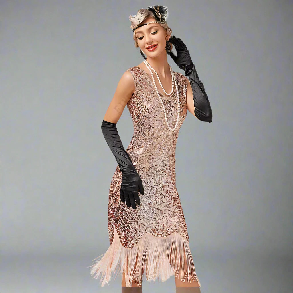 1920s Long Fringed Sequin Beads Flapper Costume