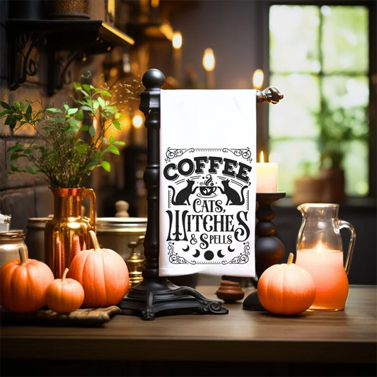 "Coffee, Cats, Witches & Spells" Kitchen Towels