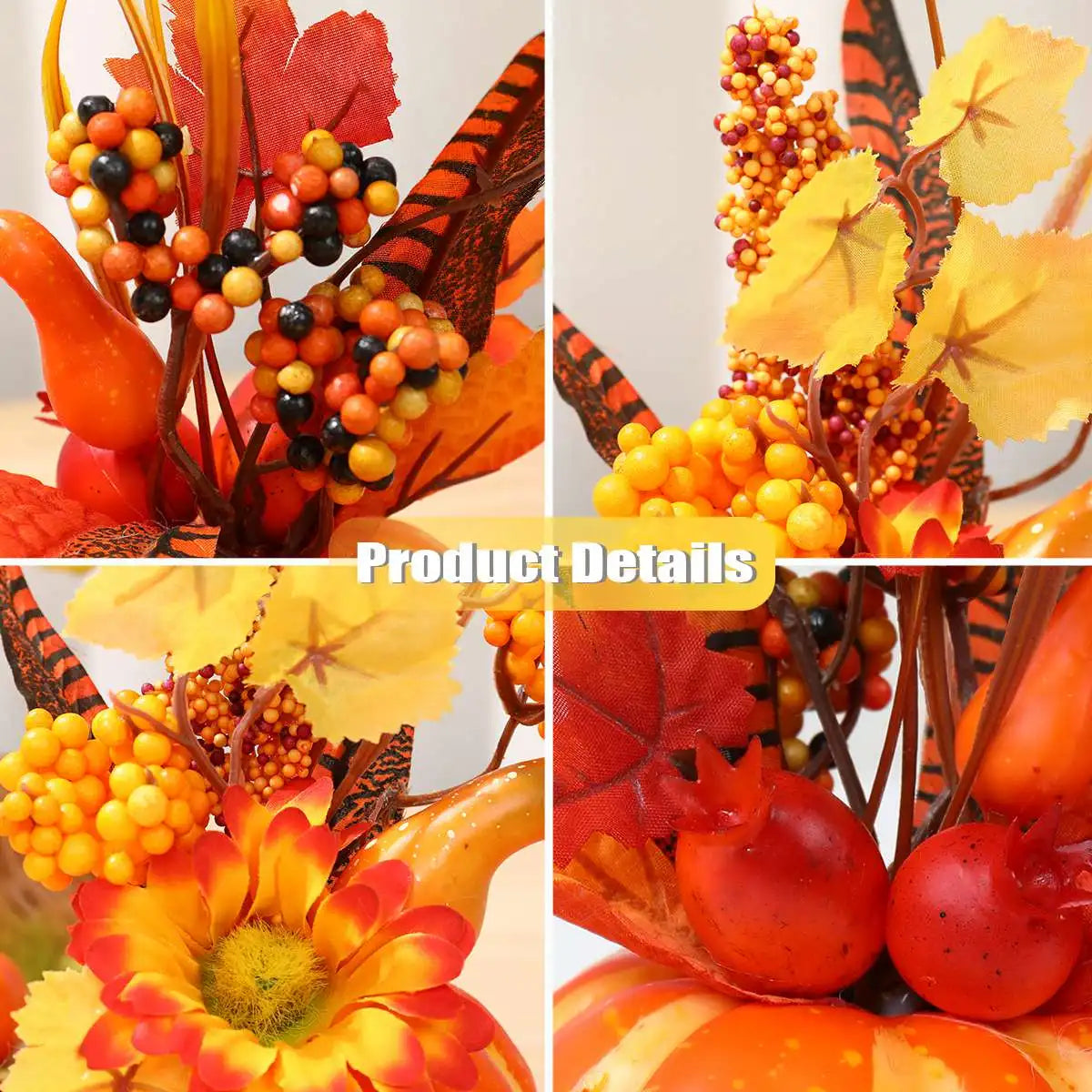 Pumpkins With Artificial Flowers For Thanksgiving