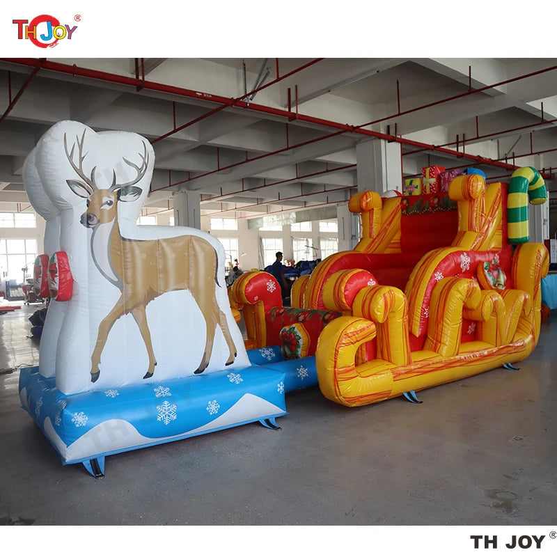 Fantastic Golden Large Christmas Inflatable Santa Sleigh